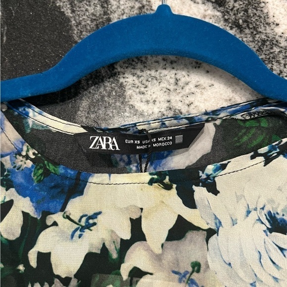 ZARA sheer top floral ruched mini dress with ruched sleeves - Picture 6 of 11